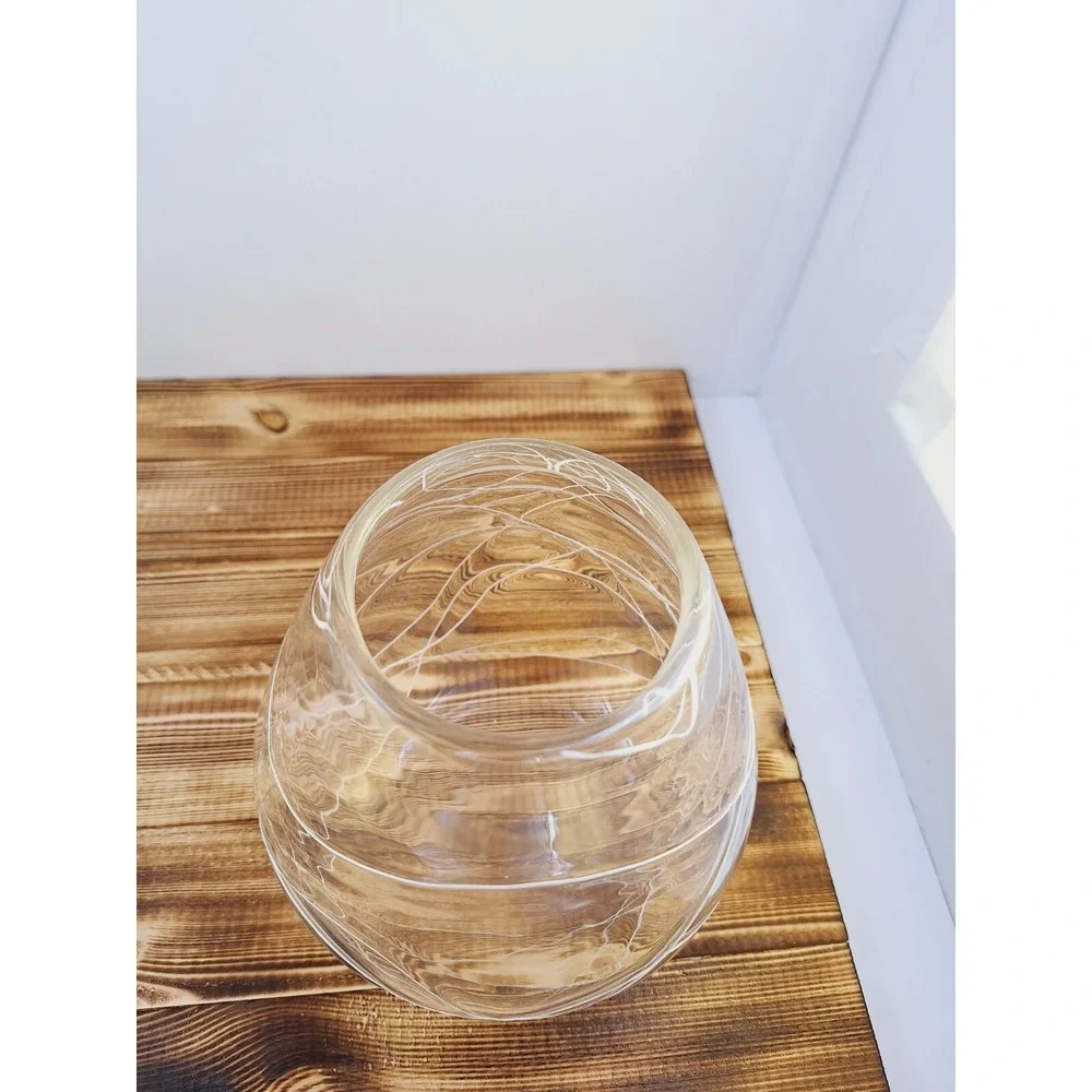 Set of 2 Lg‎ Hand Blown Glass White Spaghetti Drizzle Votive Candle Holder 6